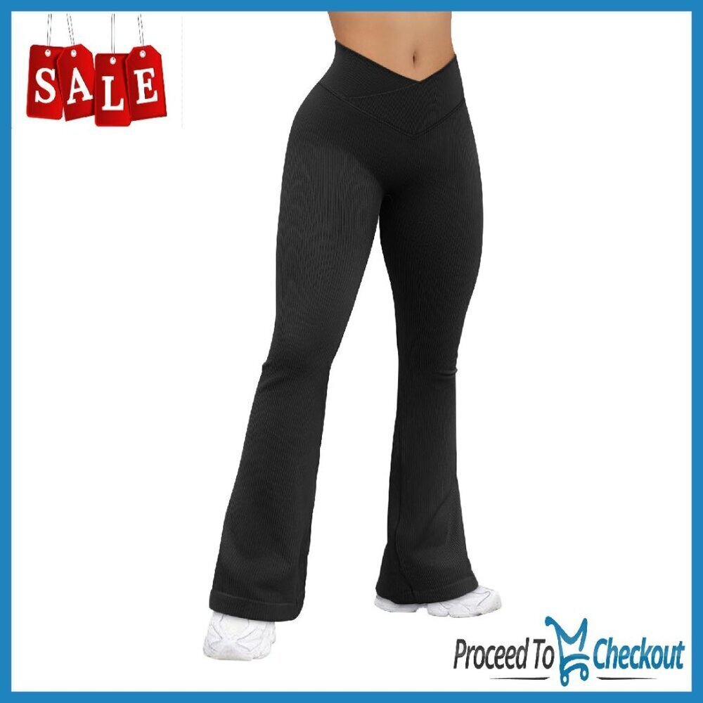 High Waist Flared Lounge Pants Ribbed Crossover Yoga Travel Casual
